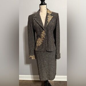 St. John Black and Gold Textured Blazer